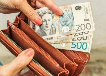 Serbian banknotes in the wallet, wages in Serbia