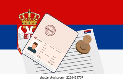 Passport in front of Serbian flag, Visum für Serbien